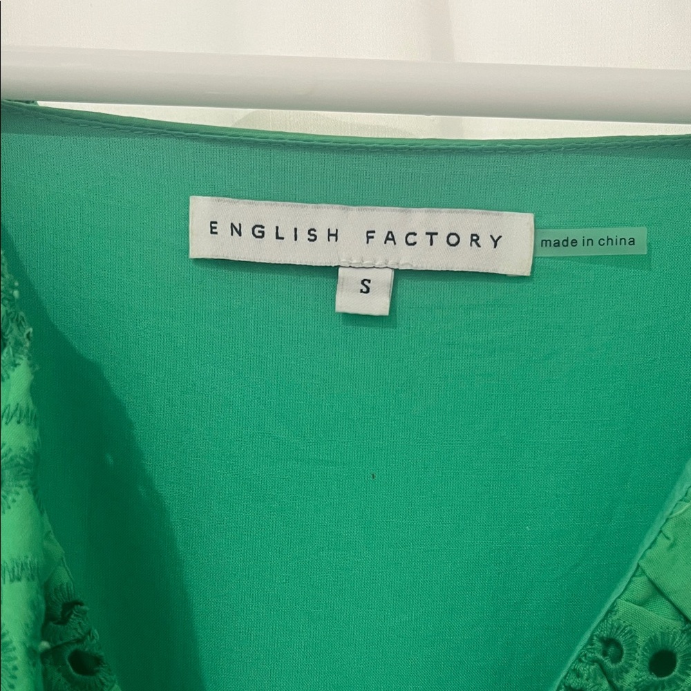 English Factory Green Eyelet Scalloped Mini Dress - Picture 3 of 8